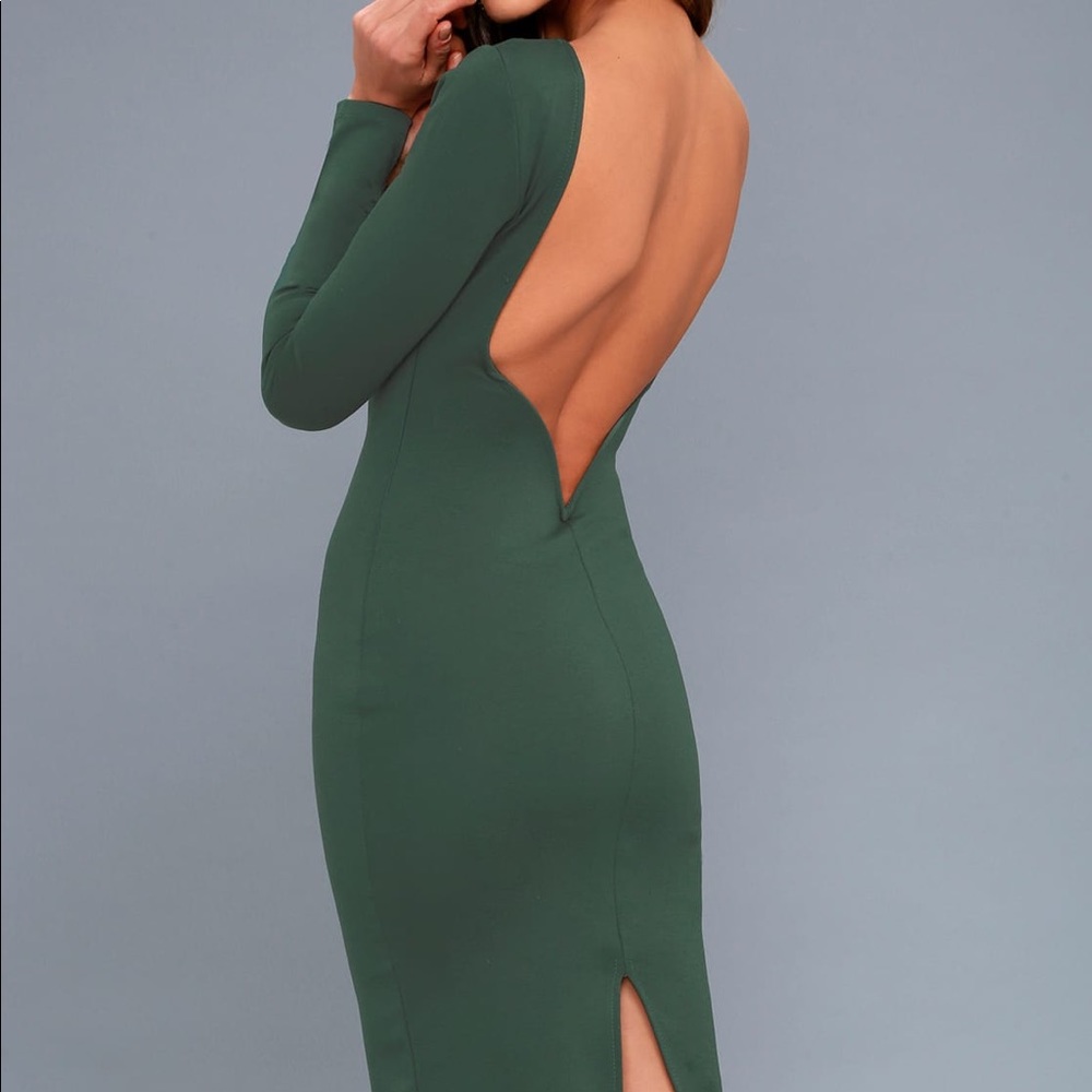 VA VA VOOM FOREST GREEN BACKLESS MIDI DRESS